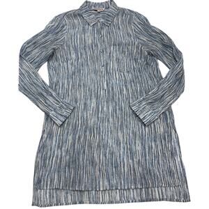 Nanette‎ Lepore Top Womens Medium Blue Striped Collared Tunic Blouse Coastal
